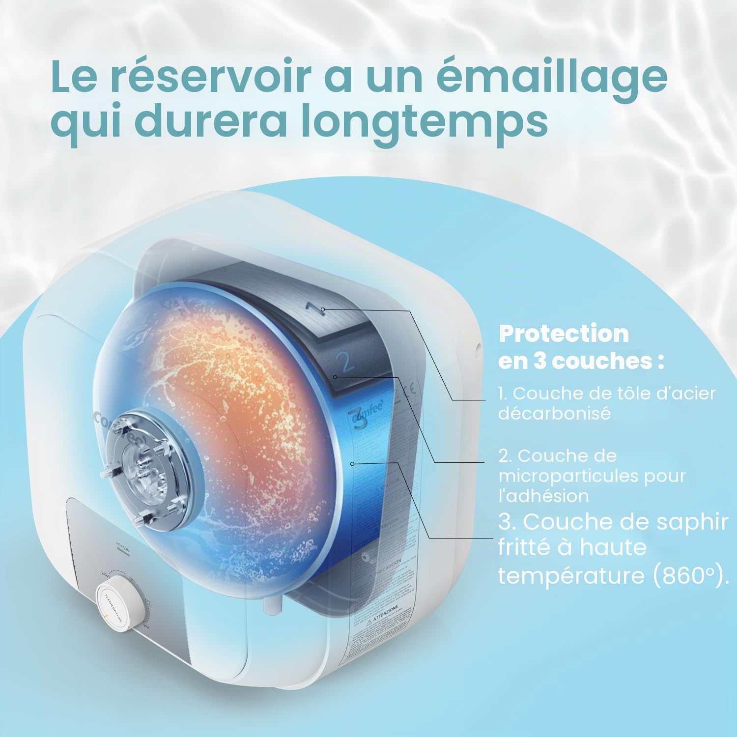 COMFEE Chauffe-eau électrique 10 l D10-15VD1OW sous l'évier, avec réservoir d'eau, léger, compact, facile à installer, idéal pour une petite famille