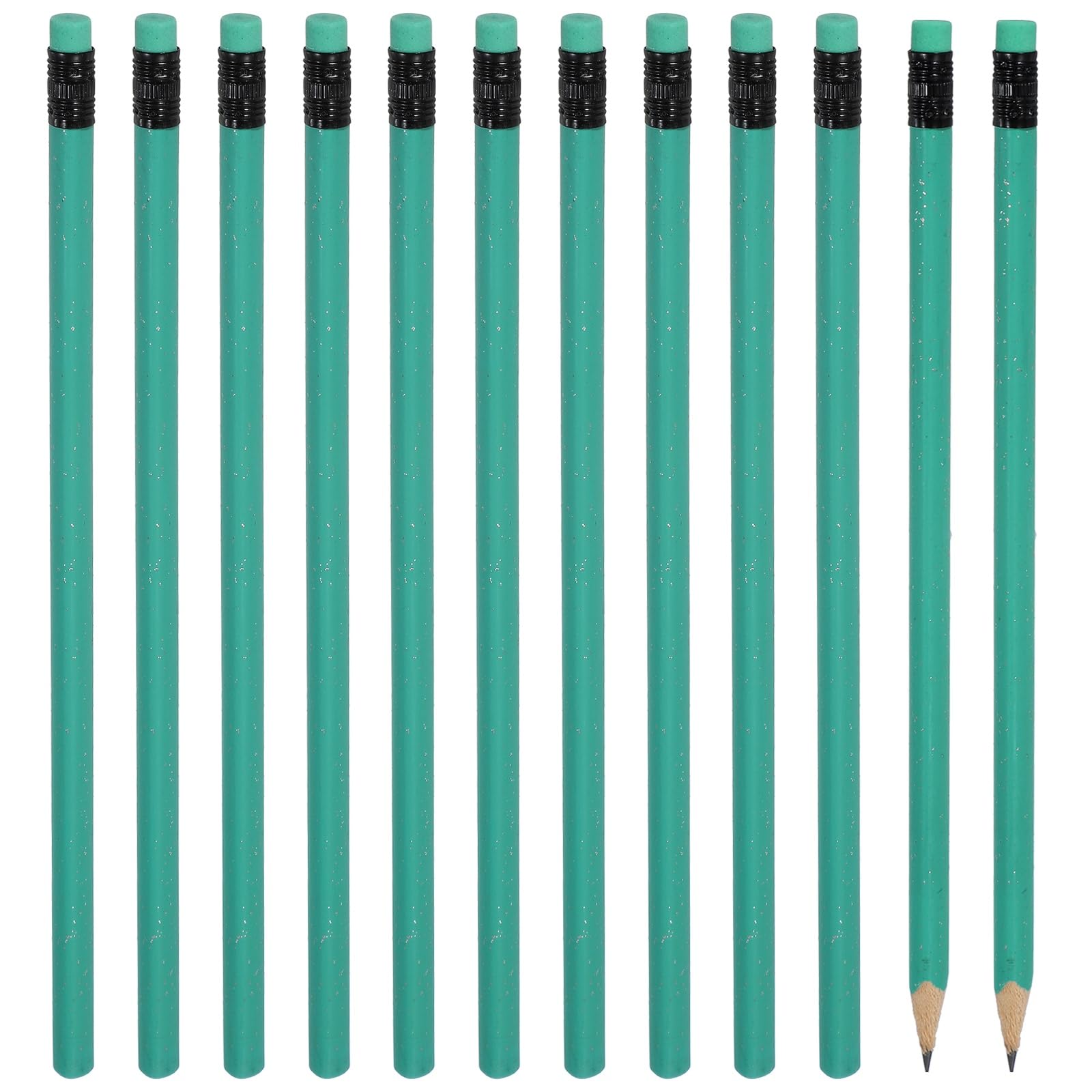 PATIKIL Triangle Wooden Pencils Bulk, 12 Pack HB Graphite Pencils with Eraser for Office Supplies, Engineering Marking Writing Art Drawing Supplies, Green