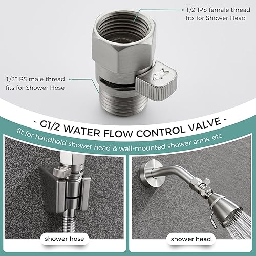 Vista 2 de Válvula de ducha, construcción de latón, restrictor de flujo de agua, manguera de ducha de mano universal, interruptor rociador de bidé con manija