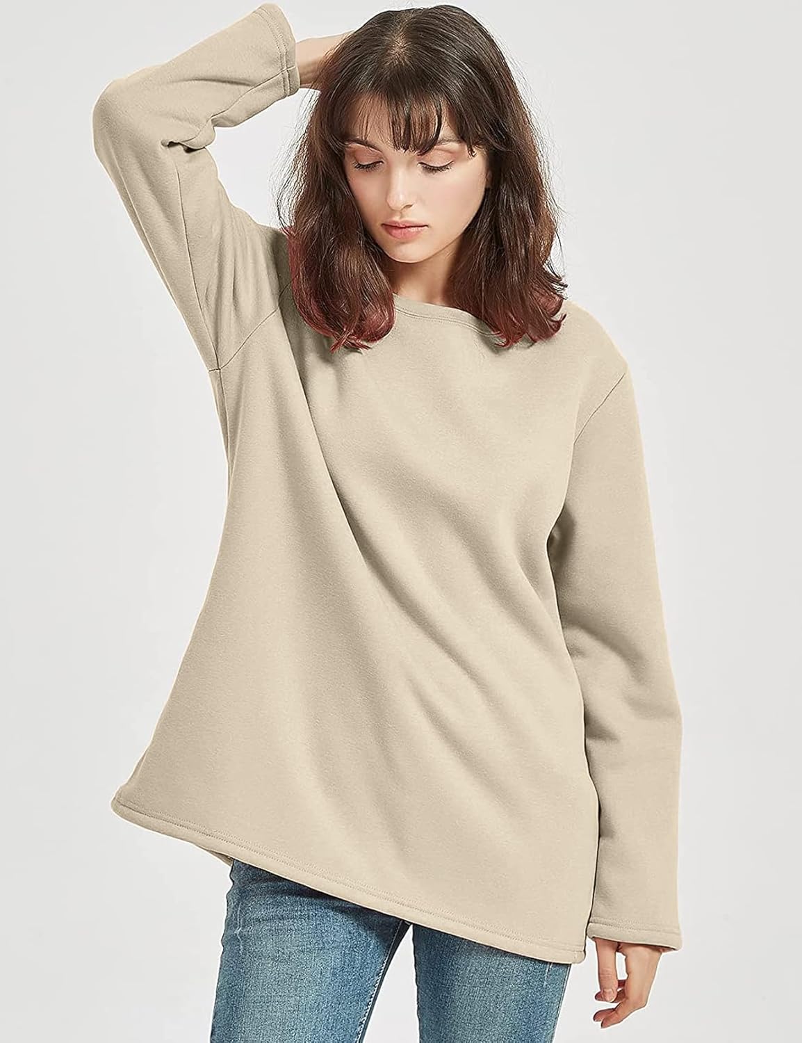 Flygo Women's Winter Warm Sherpa Lined Fleece Crewneck Sweatshirt Pullover Loungewear Tunic Tops - Image 5