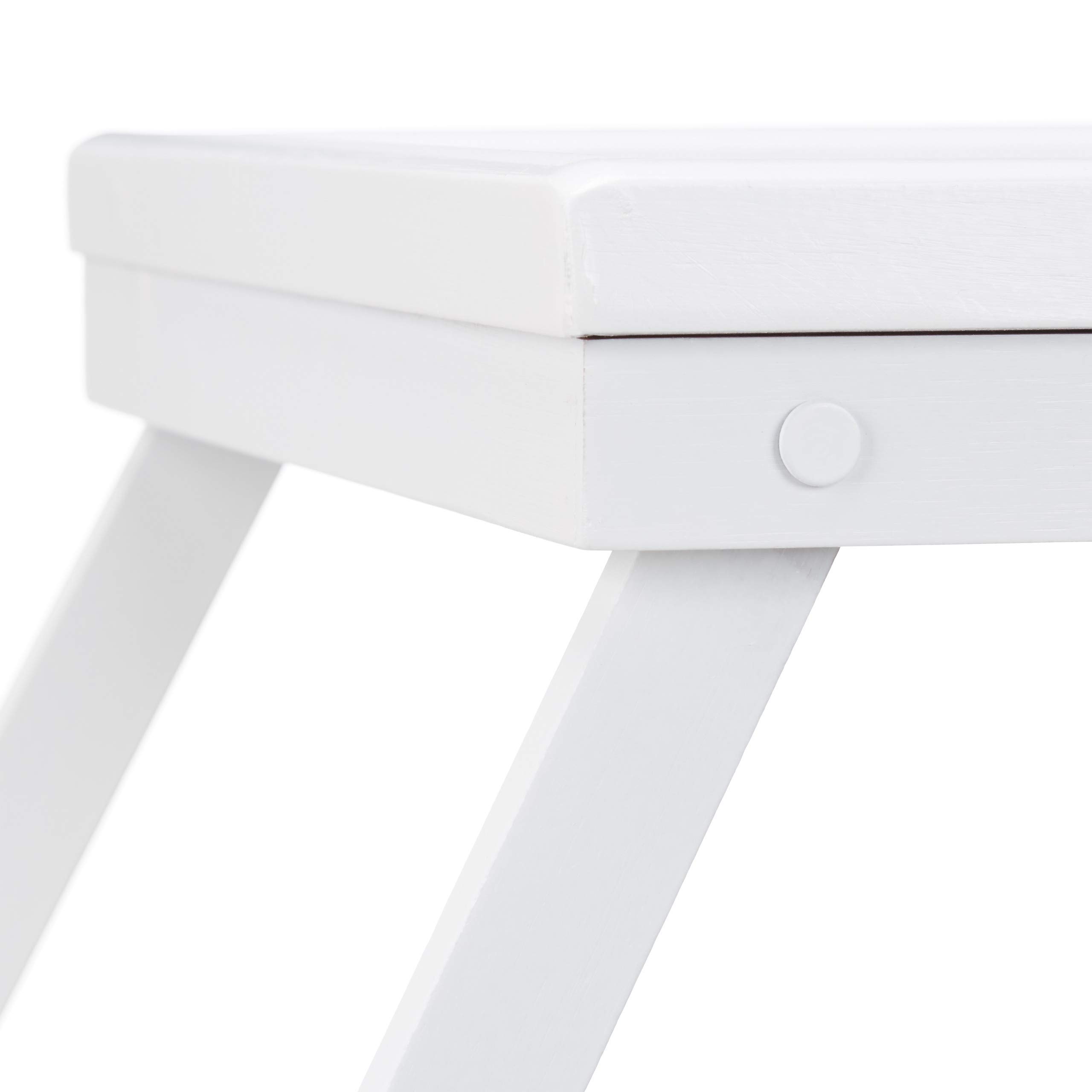 Relaxdays Tavolino da letto in bambù gambe pieghevoli bordo rialzato vassoio da colazione HLP: 22x64x31 cm bianco