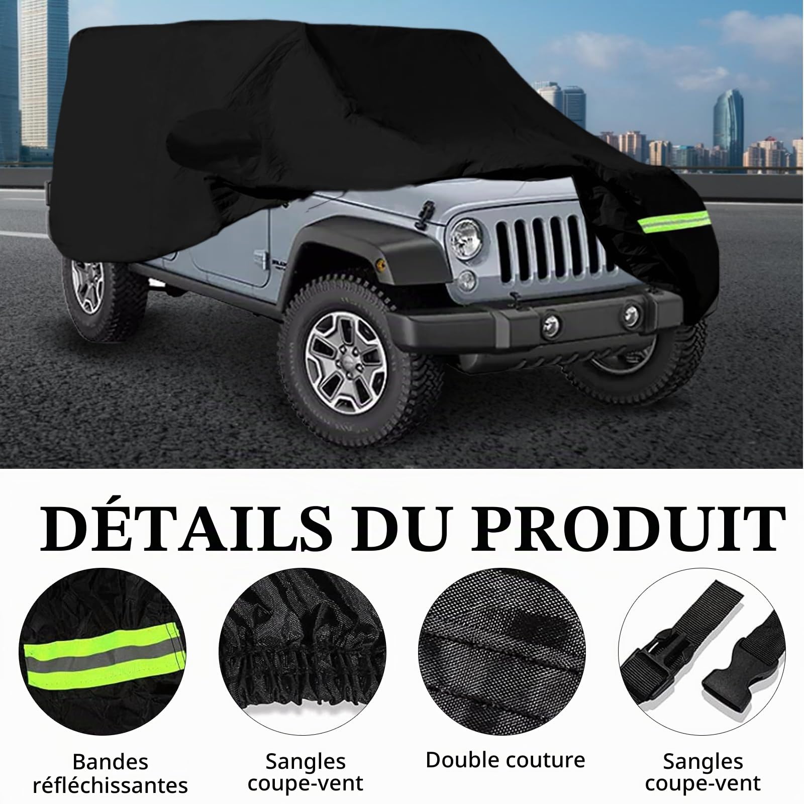 Housse De Voiture Imperméable pour Wrangler 4 Portes, Anti UV, pour Extérieur Et Intérieur, pour Cj, Yj, Tj Et Jk, 4 Portes, Couverture De Garage Complète Hiver éTé Toutes Saisons