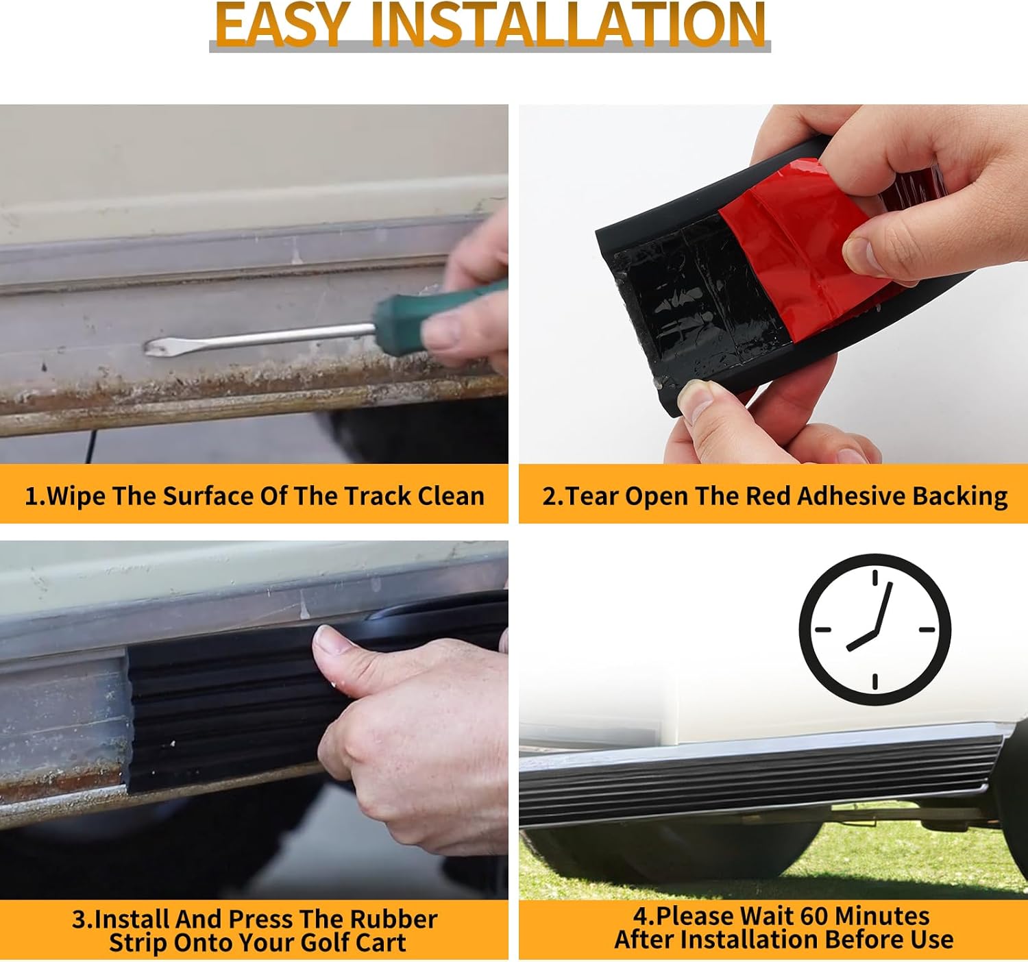 JERBOR 2PCS Upgrade Heavy Duty Golf Cart Floor Edge Guard Sill Protector for Club Car DS, Anti Collision Rubber Side Bumper Trim for 1013983 101347501