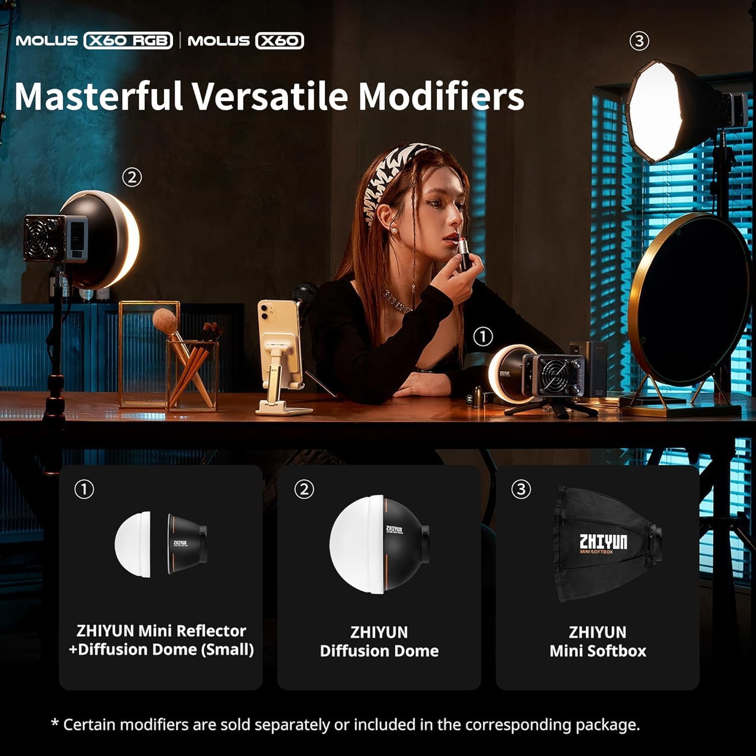 ZHIYUN Molus X60 RGB Pro [Official] 60W RGB Video Light with Grip Battery*2, Portable COB Photography Lighting on Camera, APP Control•CRI 95•TLCI 98•15 Scenes for Shooting/Portrait/Filming, USB-C