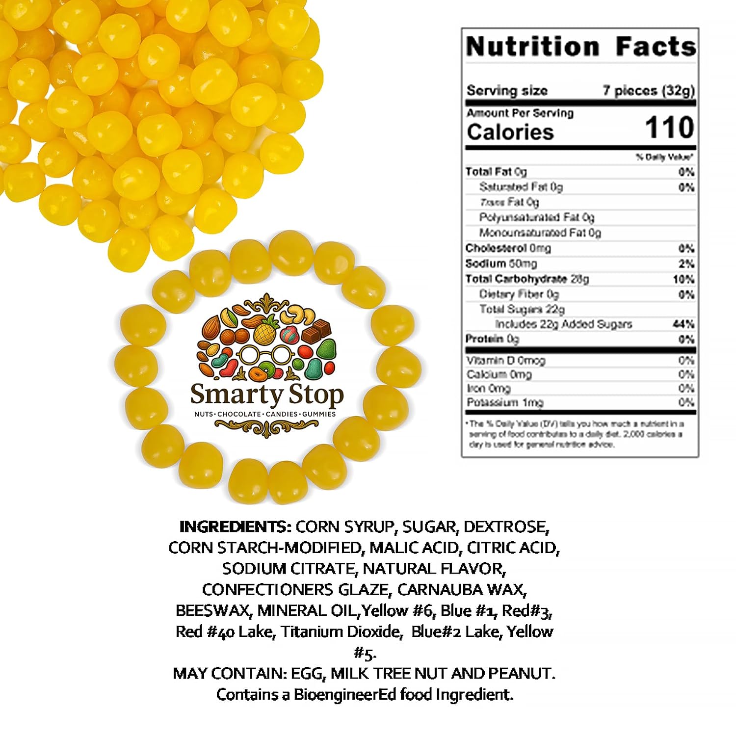 Smarty Stop Fruit Sours Chewy Candy Balls, Bite-Size AND Resealable Bag (Yellow Lemon, 5 Pound (Pack of 1))