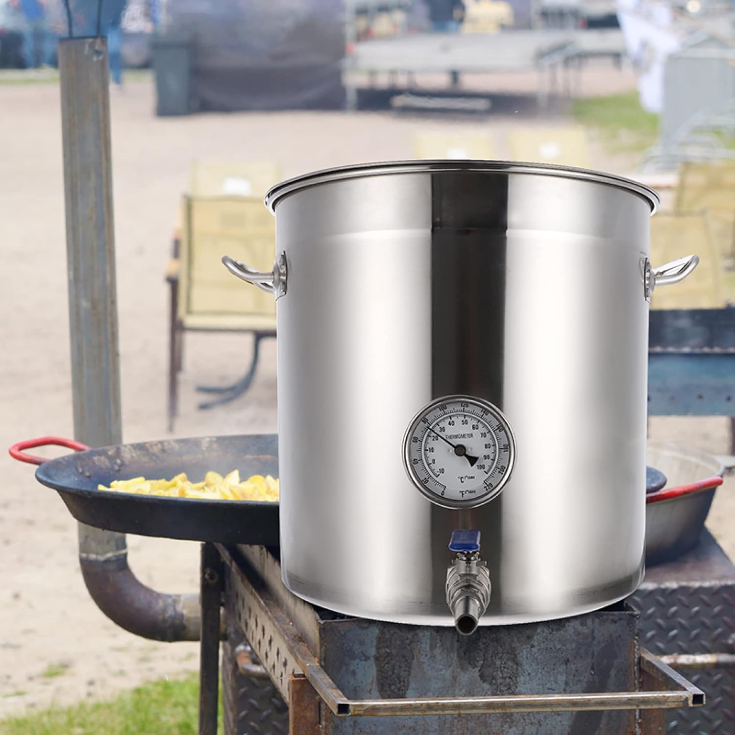 Brewing Home Brew Beer Kettle 19QT-90QT Polished Stainless Steel Stock Pot with Thermometer and Valve Tap for Cooking and Boiling Household Commercial/Siliver / 40x40cm (Siliver 35x35cm)