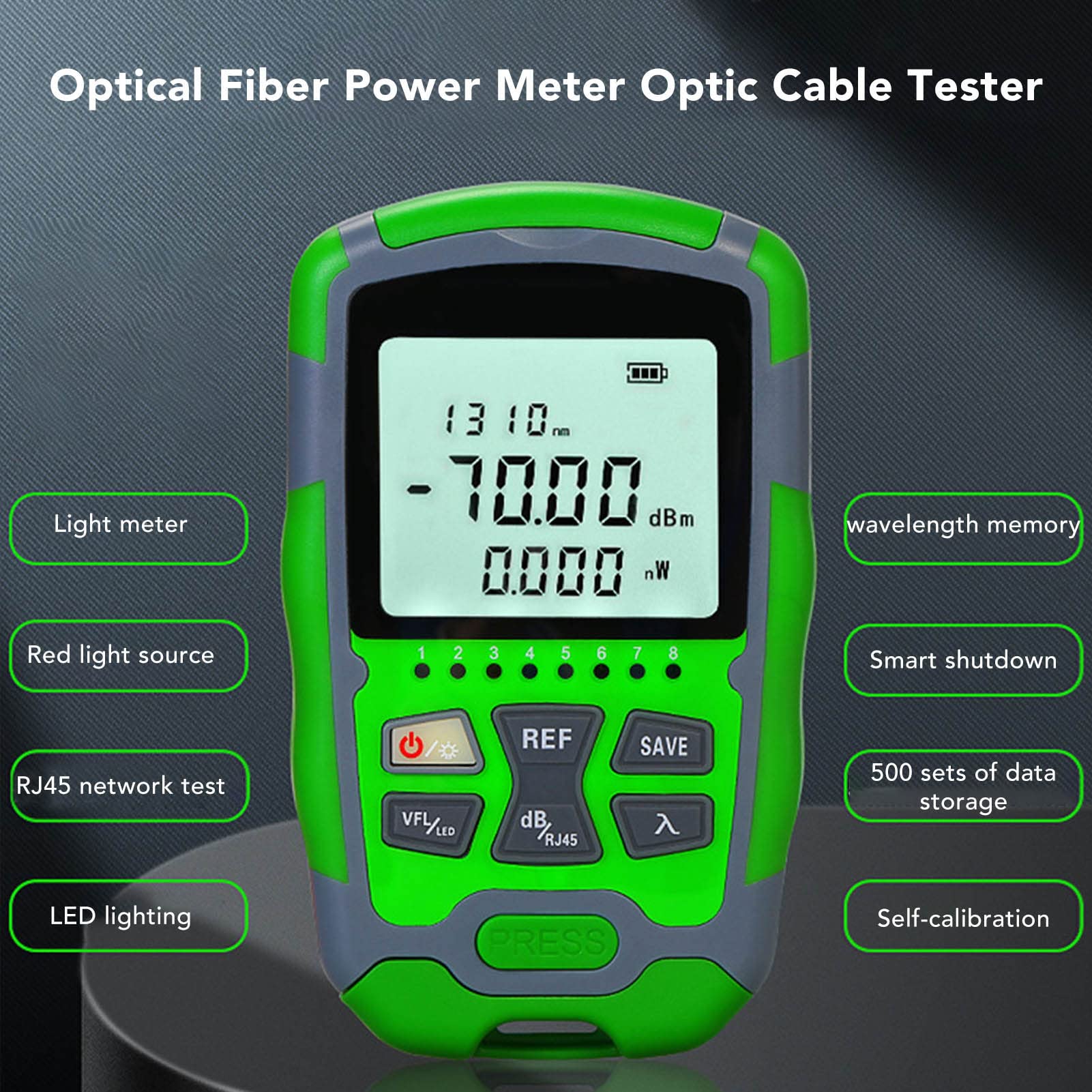 Probador óptico, -70~+10dbm Medidor de Potencia de Fibra óptica Cálculo de Potencia Relativa Función de Calibración Alta Precisión para Mantenimiento(#1)