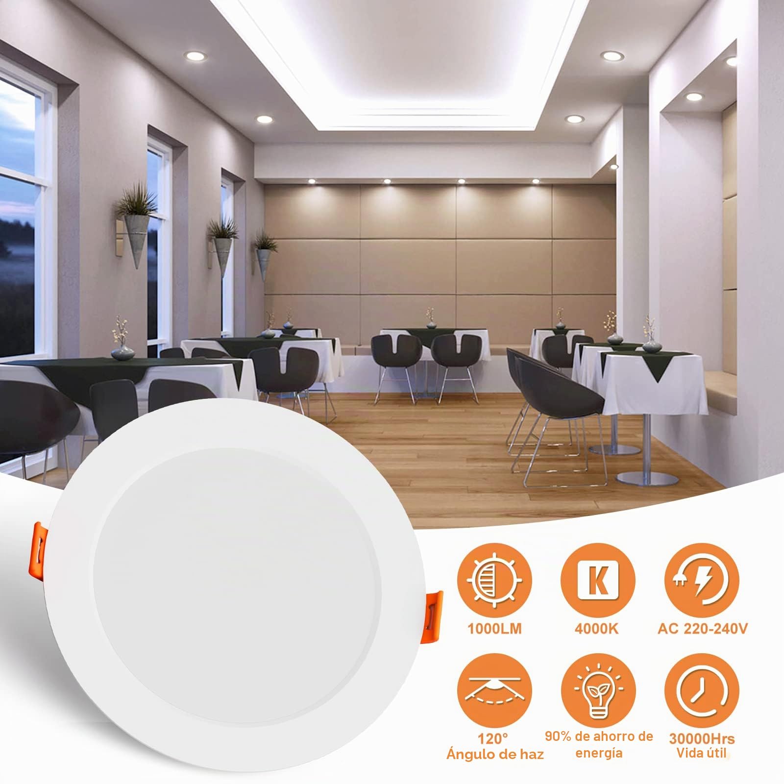 Downlight LED Techo Empotrable 10W, Blanco Neutro 4000K Corte 115-125mm | Pack de 20, IP44 Focos LED Interior Baño 10W 1000LM, AC 220-240V, Diámetro 143mm, Ojos de Buey para Techo Extraplano Redondo