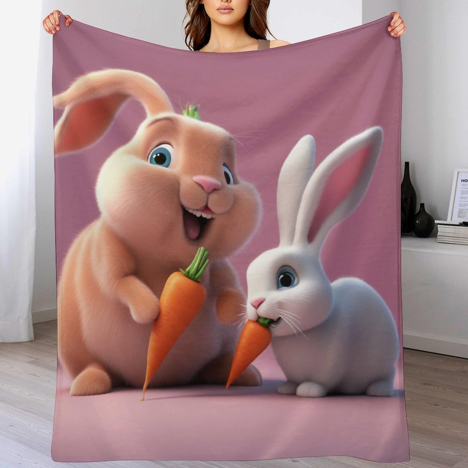 Couverture polaire lapin en flanelle 180x200 cm plaid canapé chaud douillet