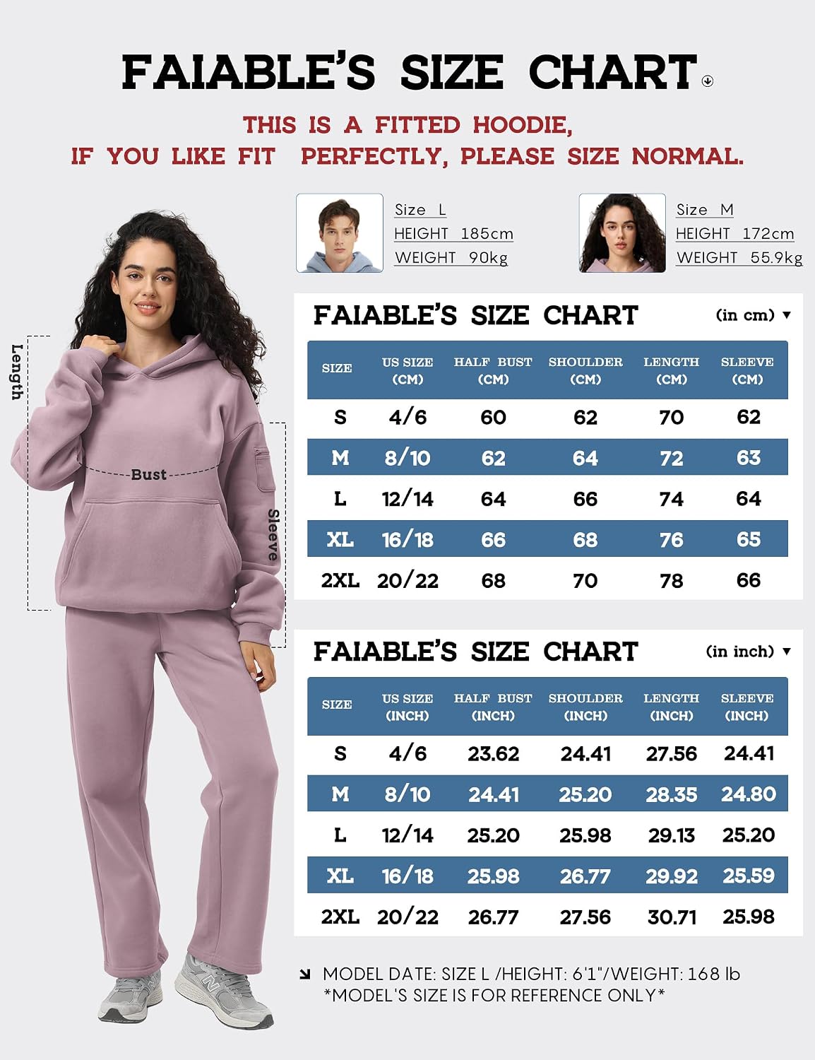 FAIABLE Oversized Hoodie Sweatshirts for Women Couples Heavyweight Fleece Hoodies Pullover Sweaters,Hidden Pockets