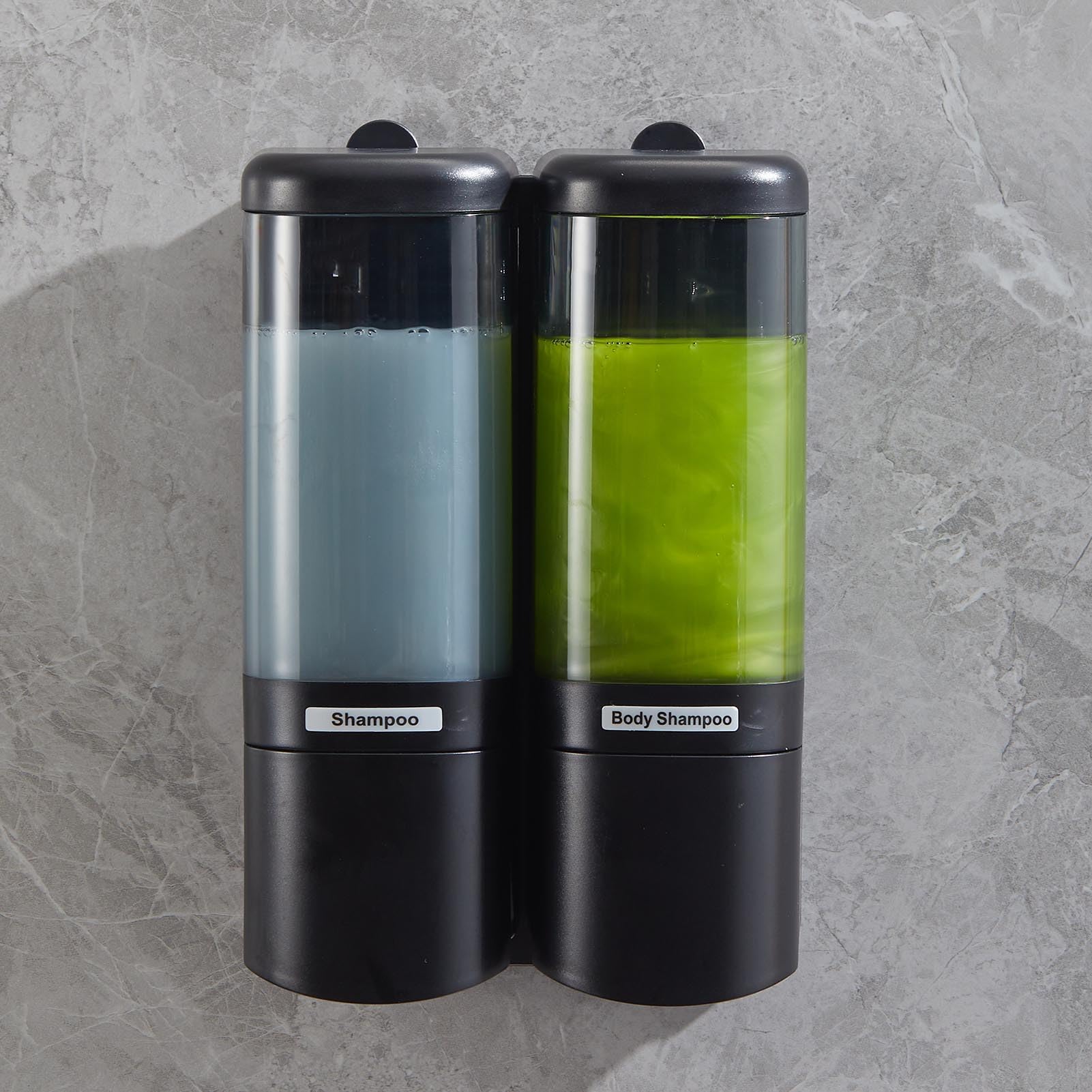 Ręczny dozownik mydła w płynie 2 komory 480 ml Szczelny dozownik mydła i prysznica do montażu na ścianie do szamponu w płynie Łazienka Kuchnia (Black)