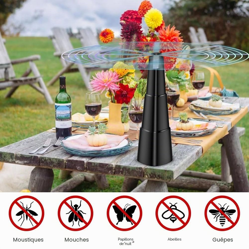 Ventilateur Anti-Mouche, 2Pcs Rechargeable Chasse Mouche de Table Répellante Fan Ventilateur Anti-moustiques pour Intérieurs Extérieurs, Maison Dîner, Pique-Nique et Barbecue, Noir