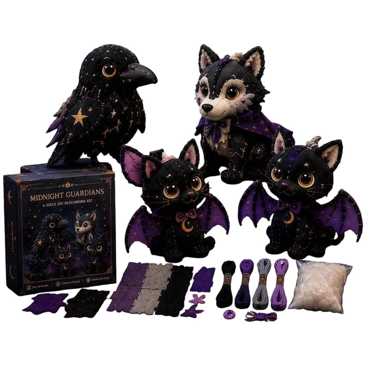 APOMNG 4 Piece DIY Patchwork Sewing Kit for Adults Beginners Fun Character Designs Handmade Felt Stuffed Craft Gift Set Home Decor,S