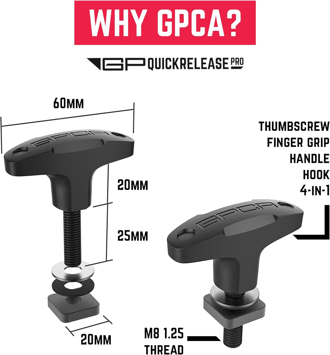 Quick-Release Tie Down GP Anchor/T-Handle Bolts Set, Tie Down Anchor for Fast Jeep Top Removal Lift, Heavy-Duty Tie Downs for Ford Bronco Models, Patented, Black, 8 Packs - GPCA