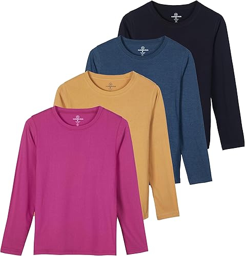 Real Essentials Paquete de 4 camiseta de algodón de manga larga con cuello redondo para mujer (disponible en tallas grandes)