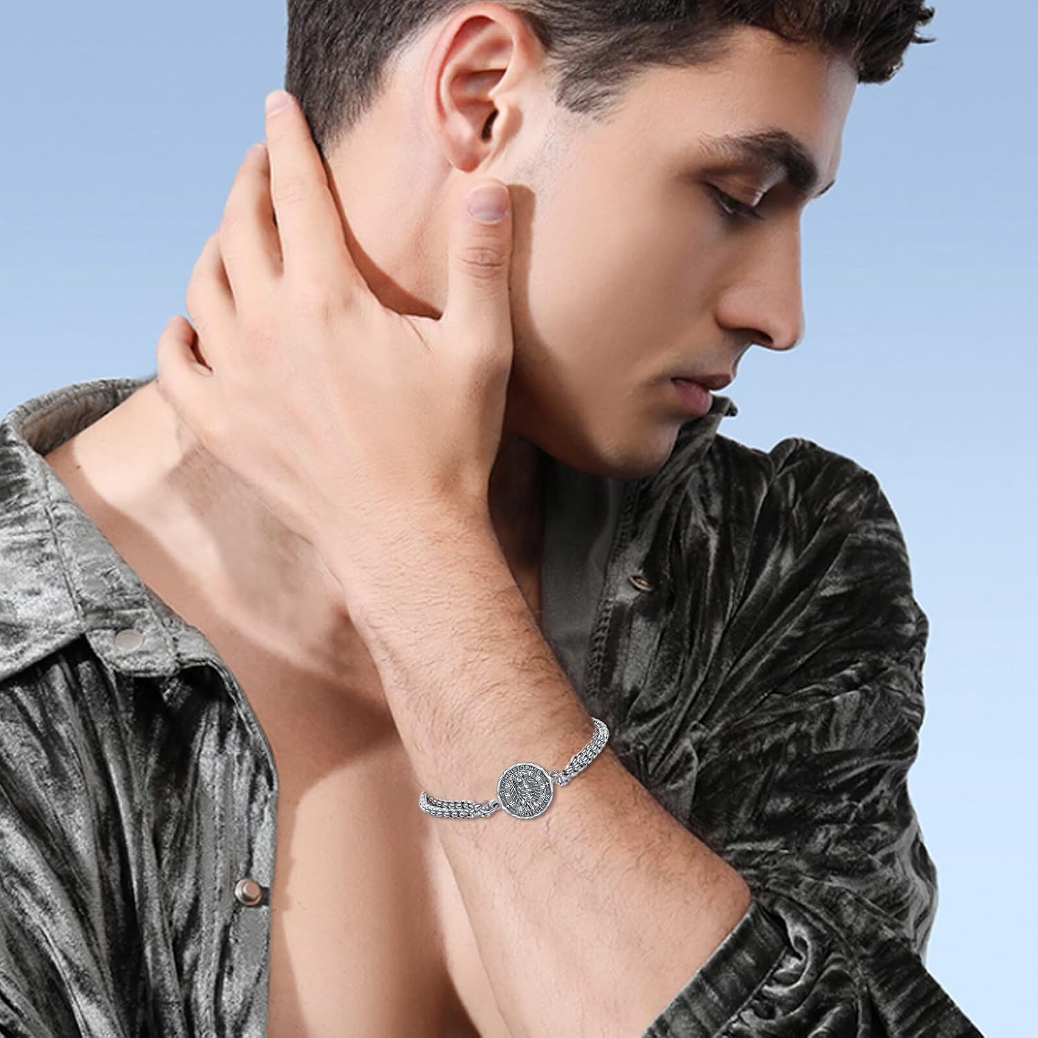 YFN Saint Christopher Bracelet Sterling Silver Religious Protector Bracelet St Christopher Jewelry Gift for Women Men - Image 5