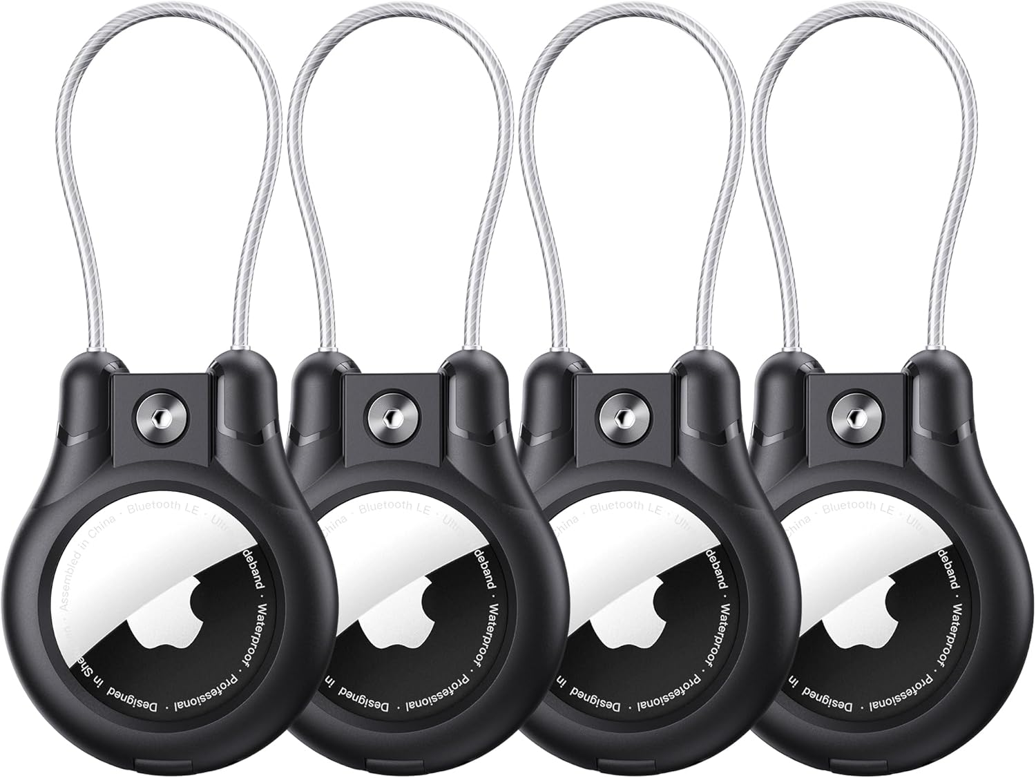 Product image of 4 Pack for AirTag Keychain Holder case, Compatible with Apple AirTag,IPX8 Waterproof for Air tags Lock Case with Wire Cable,Ultra Secure for Airtag holders, for Luggage, Key Ring, Luggage tag,Backpack