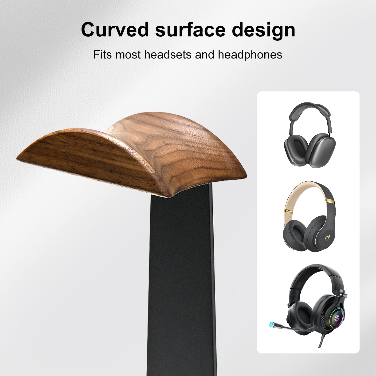 UPERGO Headset Stand with Gaming Controller Holder, Walnut Wood Headphone Stand with Storage Base, Gaming Equipment Accessories for Desk - 4