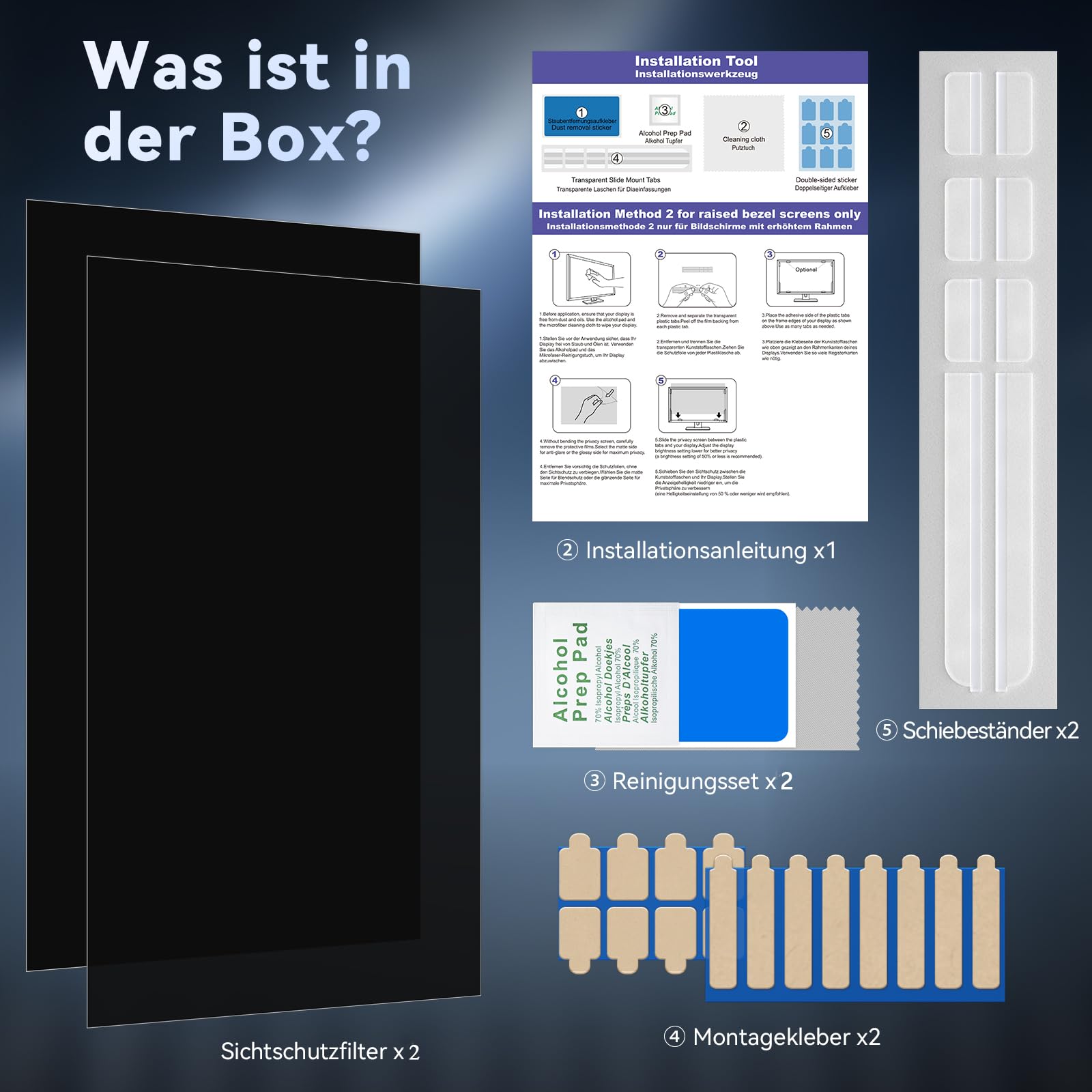 2 Stück Computer Monitor Sichtschutzfilter 23.8" Seitenverhältnis 16:9 | Anti Blaulicht Blendschutz Displayschutz Abnehmbarer Sichtschutz Blickschutzfolie Kompatibel mit Lenovo/HP/Dell/Acer/Samsung