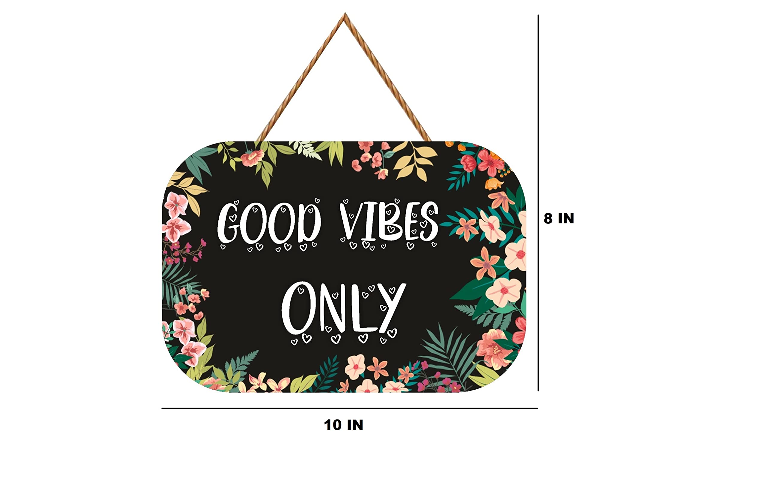 Crafts World Wooden Home Decorative Wall Hanging | Printed Designer Home Decor for Living Room (Good Vibes Black)