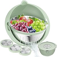 Vista 12 de Colador 4-1 con juego de cuencos, coladores y coladores de alimentos, cuenco para lavar frutas con colador, colador giratorio para cocina, accesorio