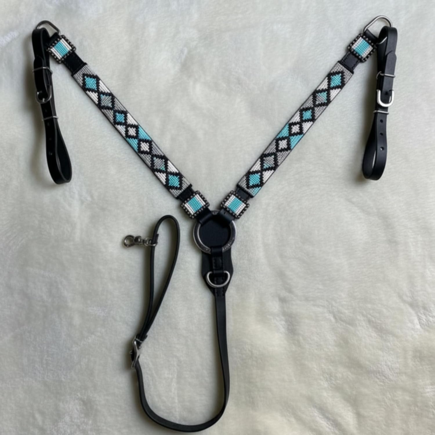 Alice International Western Premium Leather Equestrian Headstall, Hand-Beaded Design, COB Size M100