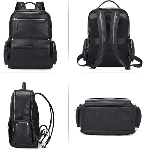 Miniatura 4 de BOSTANTEN Mochila de cuero para hombre, mochila para computadora portátil de 15,6 pulgadas, bolsa de viaje para universidad, 3-guijarro negro, Cuero