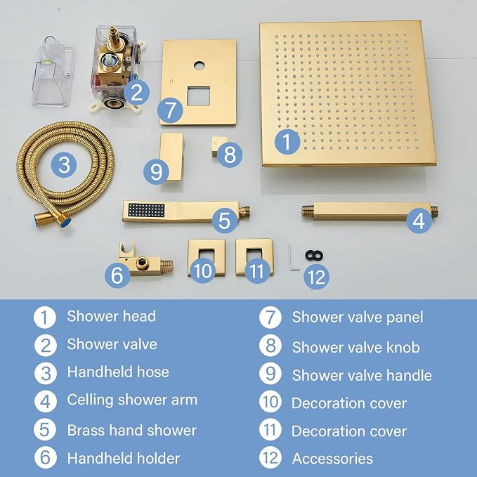 Sistema de ducha oro pulido con rociador LED 12 pulgadas miniatura 8