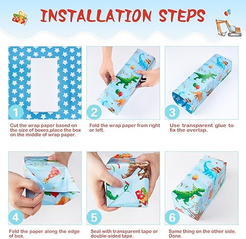 Vista 206 de WERNNSAI Rollos de papel de regalo de dinosaurios, 3 rollos de papel de regalo de dinosaurio rosa de 17 x 120 pulgadas, para bebés, niñas, Pink