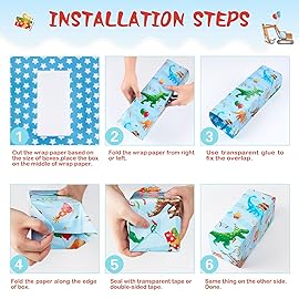 WERNNSAI Boys Wrapping Paper Rolls - 3 Rolls 17 x 120 Happy Birthday Wrapping Paper for Boys Birthday Dinosaur Game Construction Party Favor 3 Different Design Gift Wrap Paper