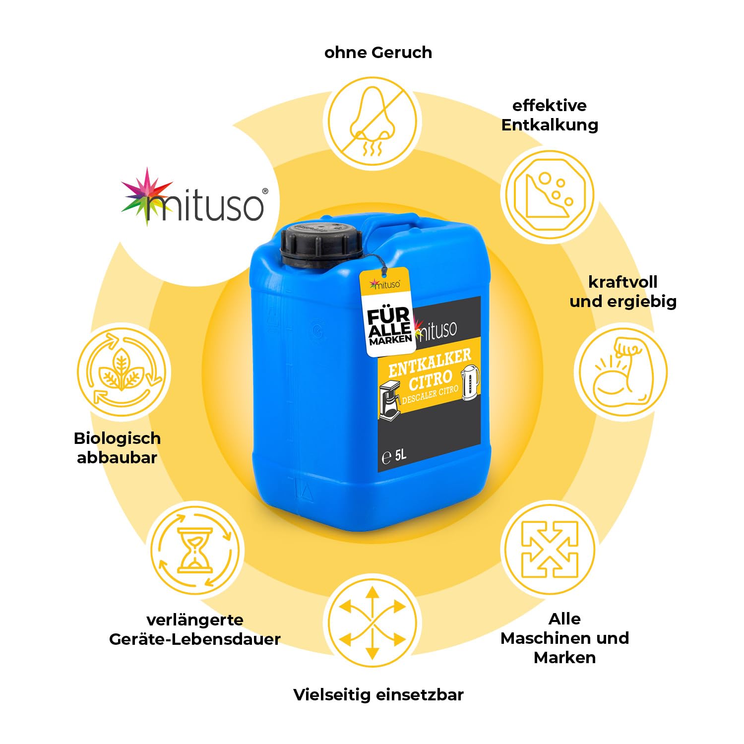 mituso Descalcificador universal de 10 litros, concentrado para cafeteras automáticas y cafeteras de todos los tipos, descalcificador para una limpieza extraprofunda, uso universal para limpieza de