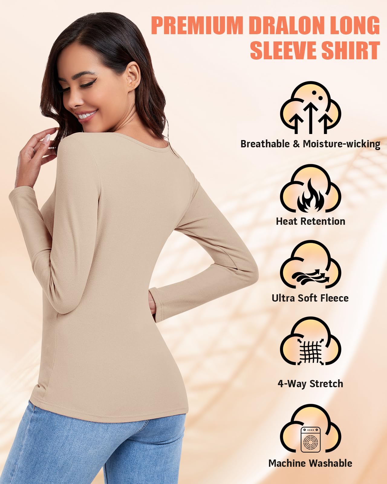 Camiseta térmica de Manga Larga para Mujer Forro Polar Ropa Interior cálida para Invierno