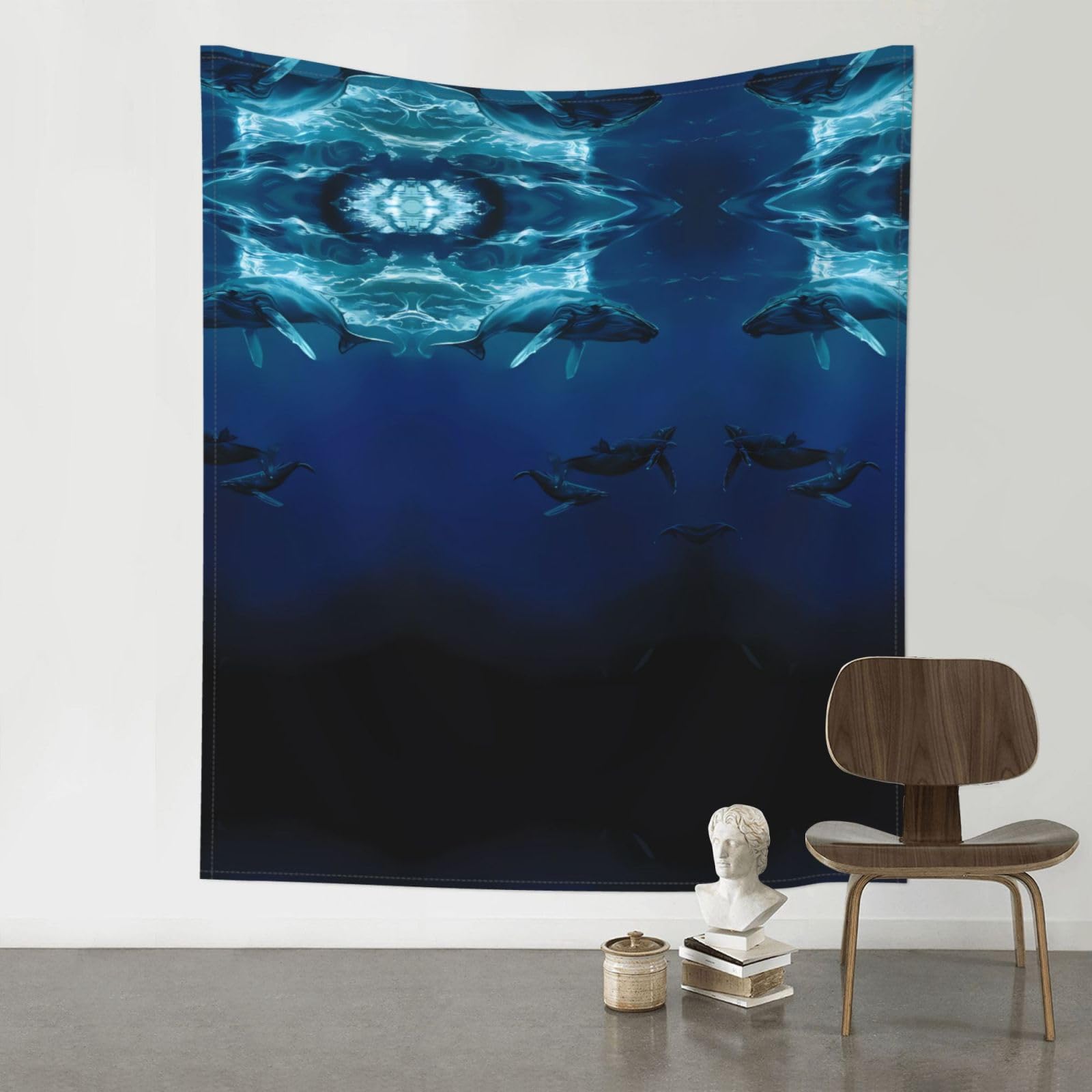 WHJSHOP Ocean Whale Prints 60x51in Wall Tapestry Boho Throw – Durable Polyester Home Decor Dorm Room Beach Blanket