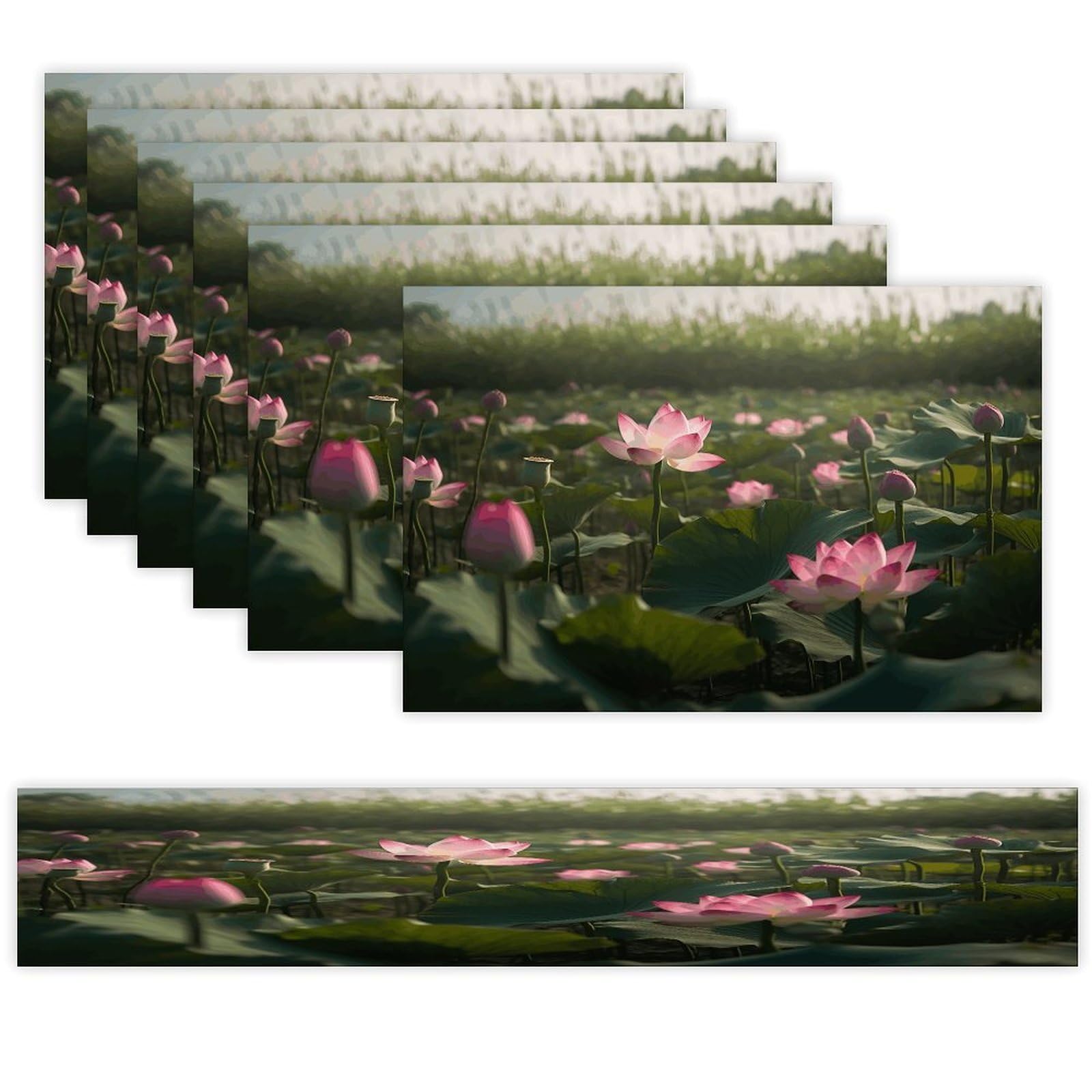Flower in Water Images Table Runner and Placemats Set of 6 for Kitchen Washable Table Mats Heat Resistant Place Mats Non-Slip Place Mat Wipeable Placemat(6 Placemats+1 Table Runner)