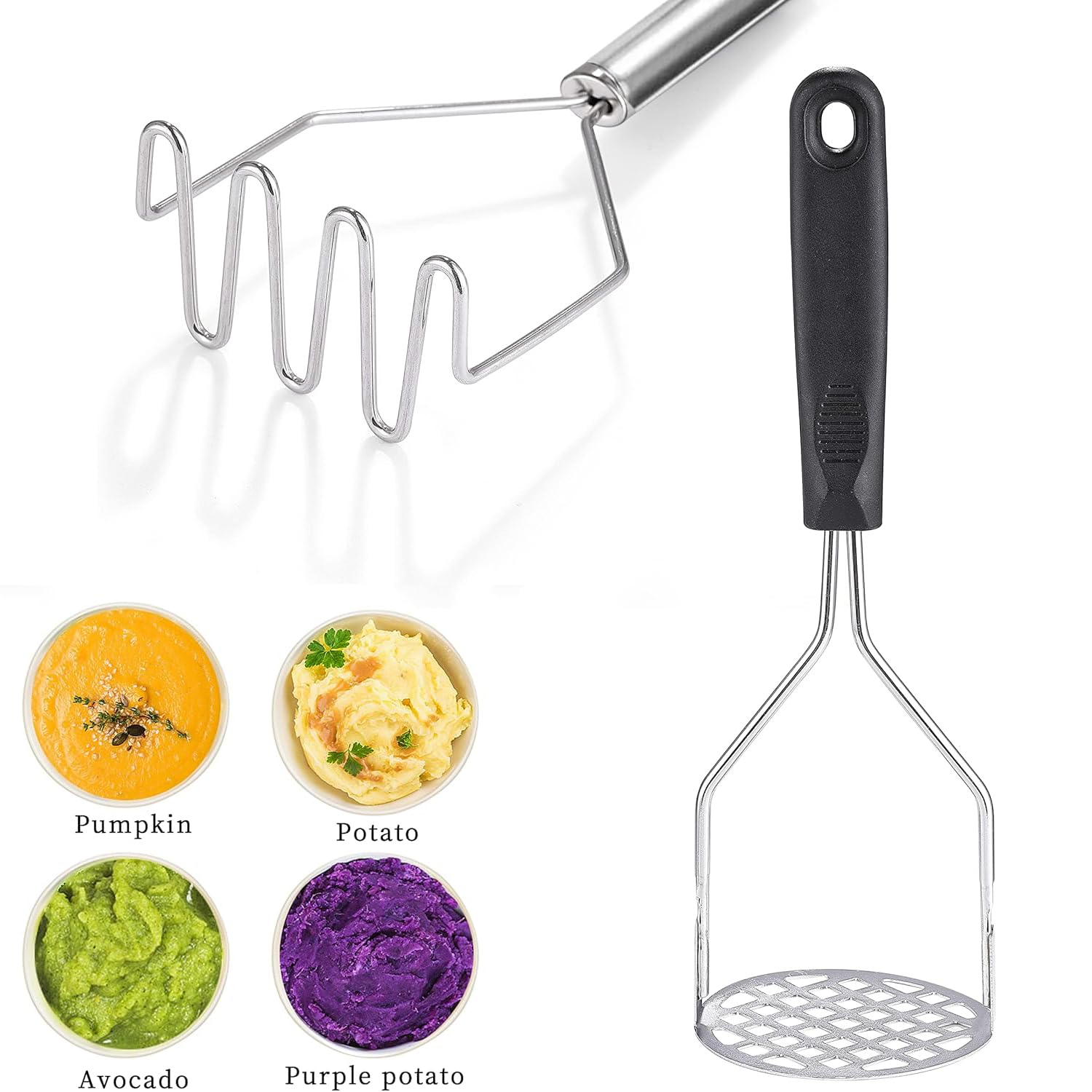 YUNYU 2 machacadores de patatas de acero inoxidable, herramienta de cocina multiusos para verduras, frutas y alimentos para bebés, diseño resistente y agarre ergonómico