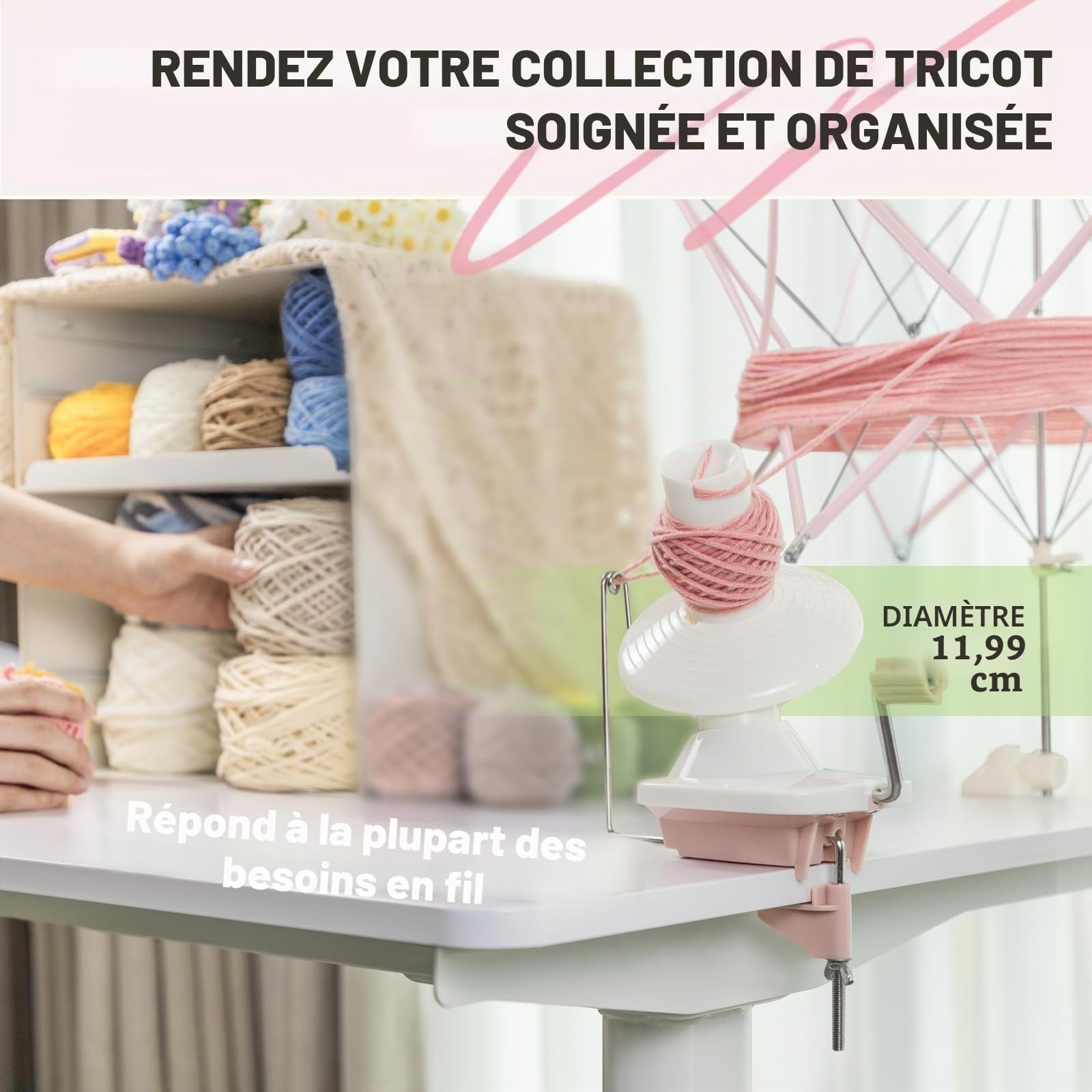 INMAKER Bobinoir à Laine et Dévidoir à Laine, Enrouleur Pelote de Laine | 4oz, Plastique ABS Durable, Manuel, Facile à Utiliser, Portable
