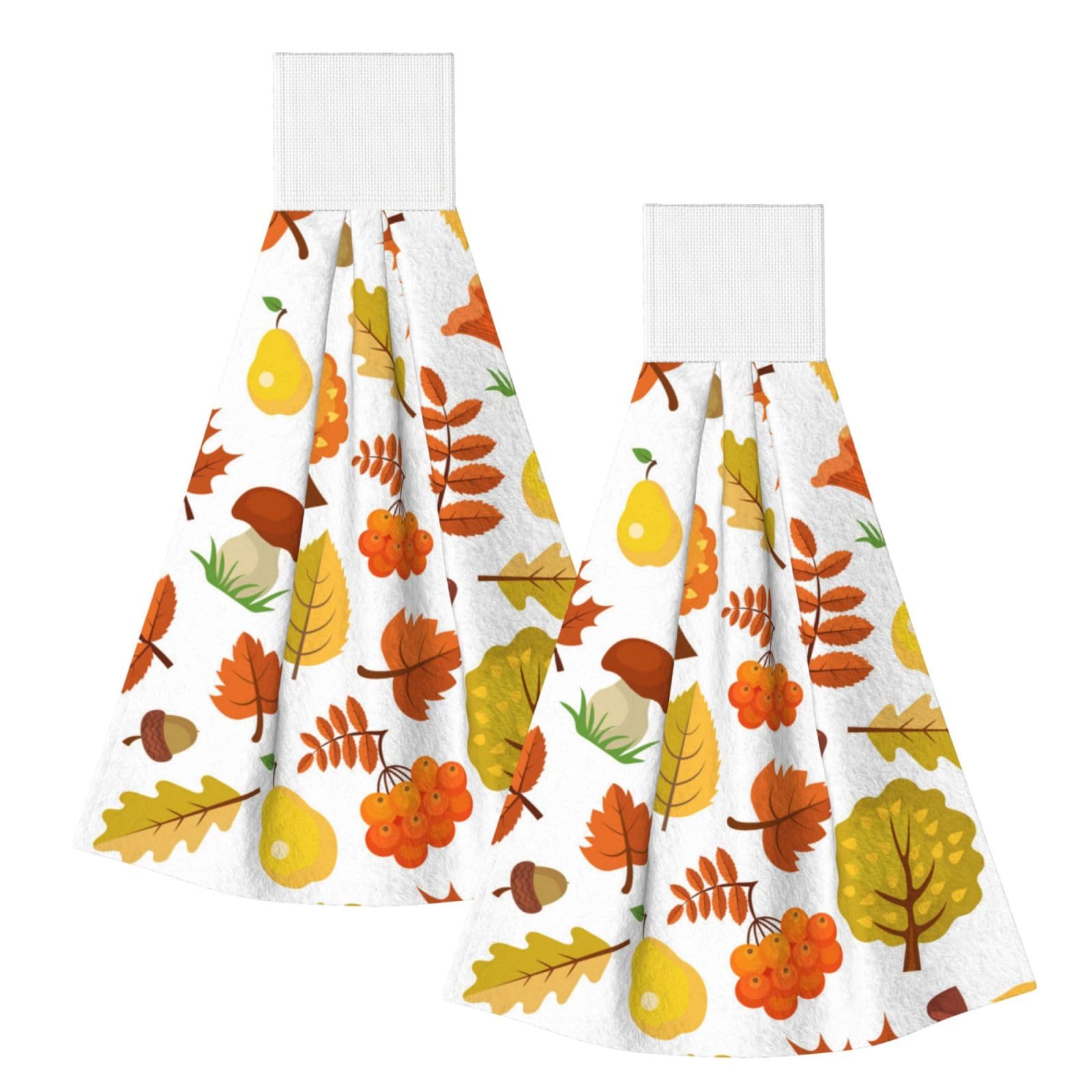 DOPKLNA Autumn Maple Leaves, 2 Pcs Hanging Coral Fiber Hand Towels for Bathroom, Absorbent Kitchen Towels