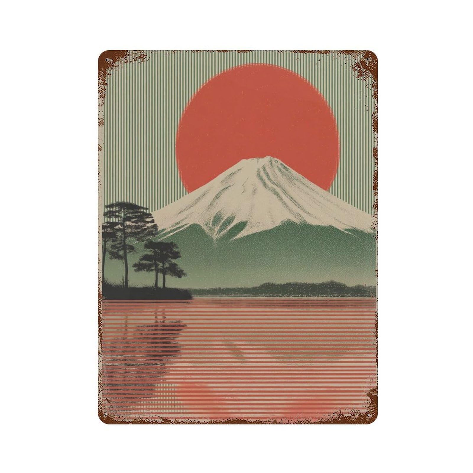 xiaoxiaoshen Mount Fuji Landscape Japanese Graphic Modern Nature Wall Decor Art Metal Tin Poster Modern Home Decor Art Home Bar Shop Decorations Vintage Sign 40x30cm