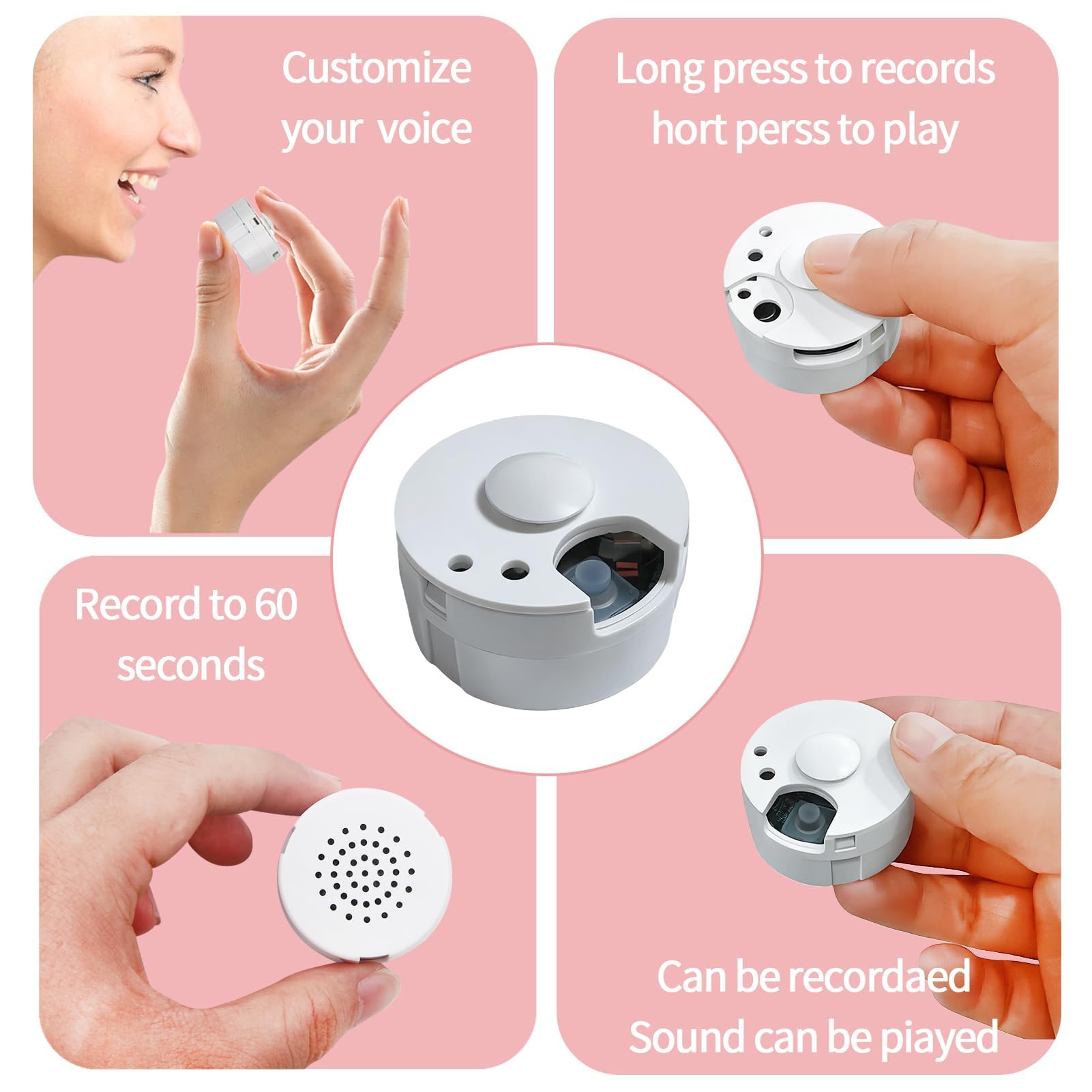 2 Pack 60-Second Voice Recorder for Ted dy, Talking Tins Voice Recorder, Recordable Voice Device for Boys Girls for Plush Toy Baby Doll Toy and Pillow, White - Image 3
