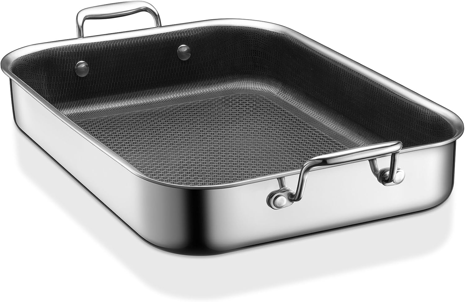 Roasting pan, Hybrid 13 x 10 Inch Non stick Stainless Steel Roasting Pan, Dishwasher Safe, Oven Safe to 600°F, Compatible with All Cooktops