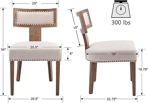 Miniatura 6 de VESCASA Sillas de comedor tapizadas de lino con patas de madera natural, modernas sillas de comedor acolchadas con ribete de cabeza de clavo con