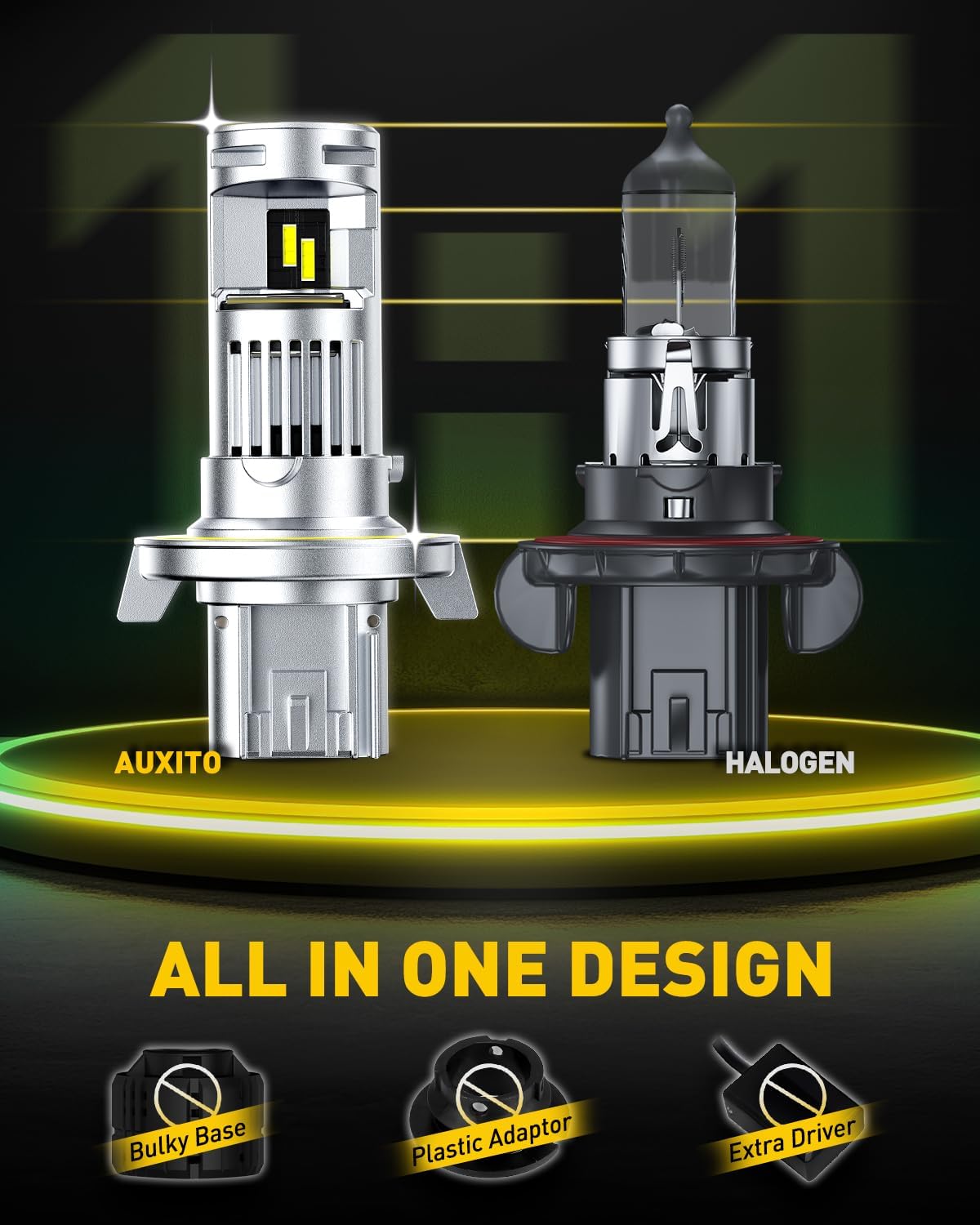 AUXITO H13 Bulb, 1000% Brighter 6500K White, Direct Fit Mini Size, Hassle-Free Plug & Play, Extended Lifespan, Flicker-Free Operation, Pack of 2