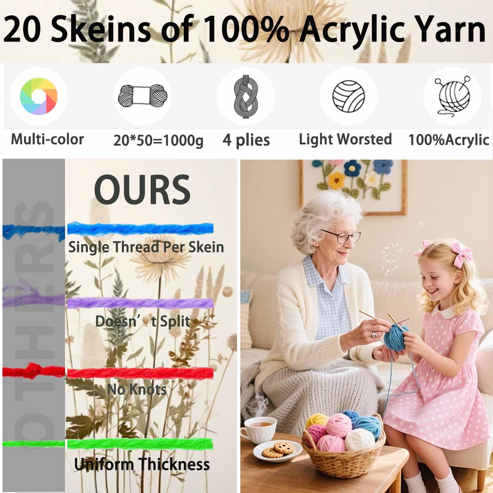 Przędza do szydełkowania, 20 szt. x 50 g/kulka, super miękka, 100% przędza akrylowa dla początkujących i dzieci – niemechacąca się przędza do dziergania i szydełkowania – Baby Fluffy Ball do rzemiosła