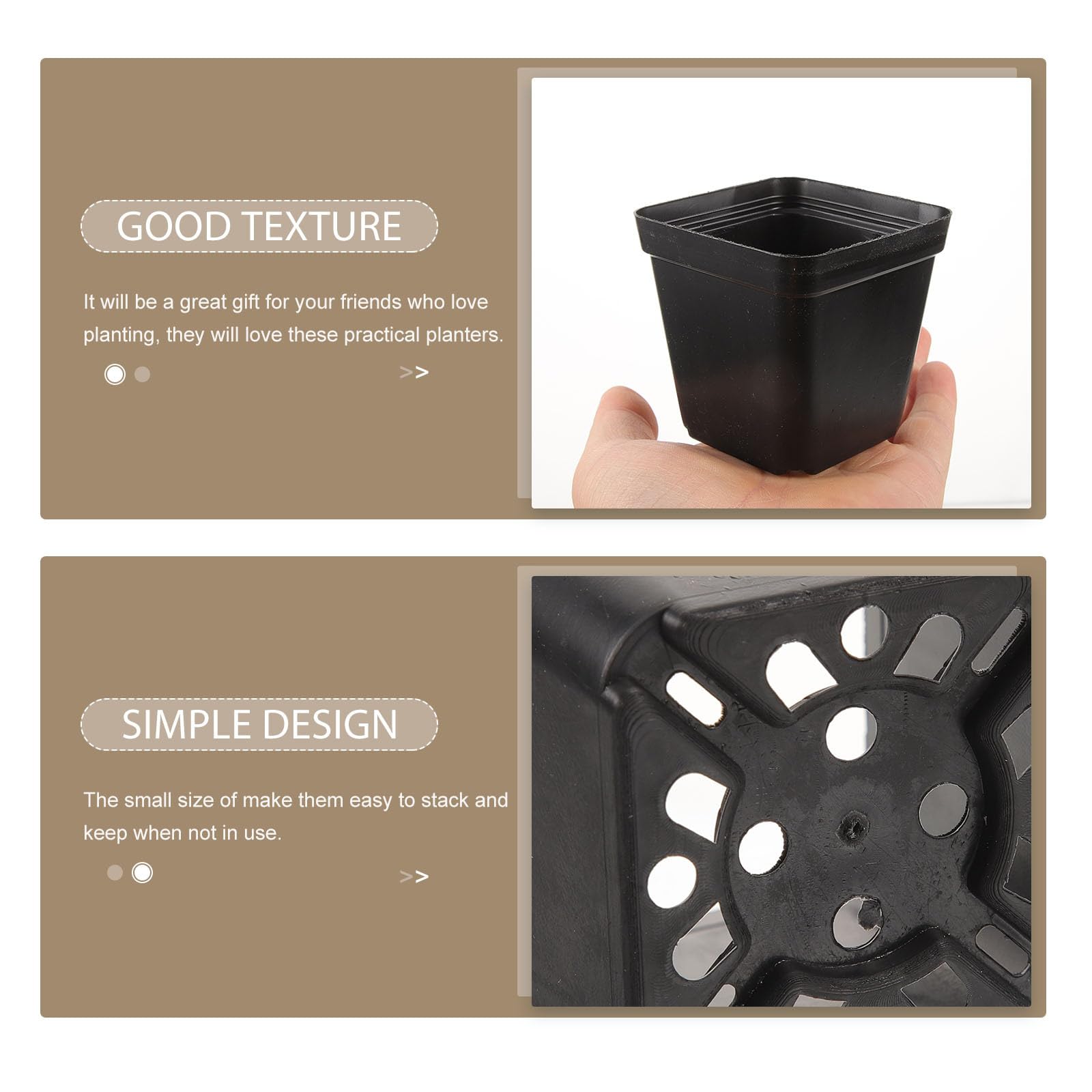 Gadpiparty Lot de 120 Pots en Plastique Noirs Carrés pour Semis avec Trous de Drainage, Réutilisables, Culture de Succulentes et Fleurs en Intérieur ou Extérieur