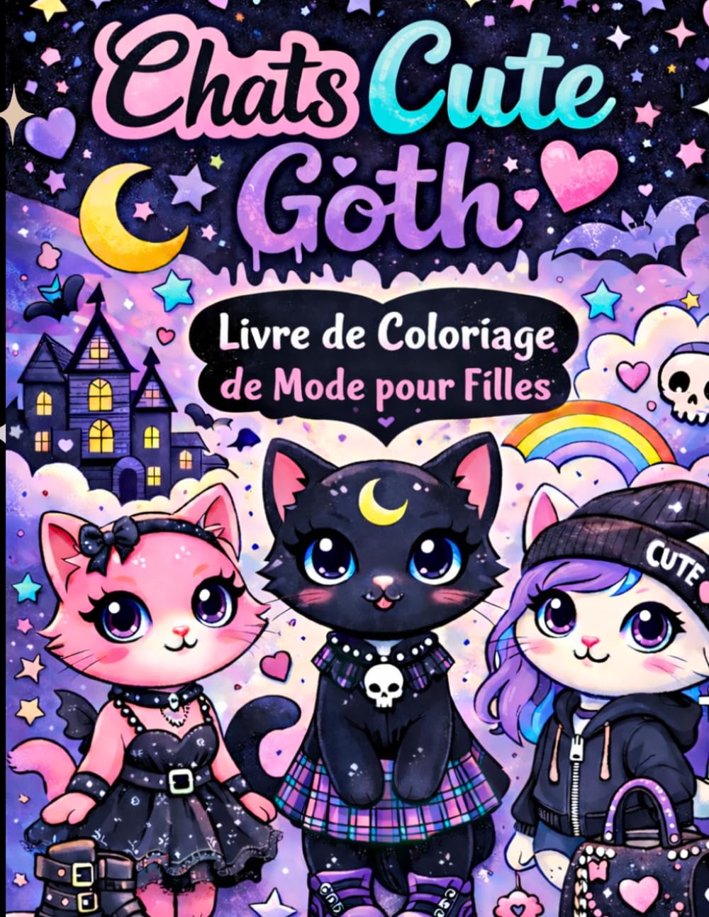Chats Cute Goth Livre de Coloriage de Mode pour Filles: Créatifs Effrayants et Mignons Chats Nu Goth et Pastel Goth Inspirés par la Mode Cadeau de ... pour Enfants et Adolescents Artistiques