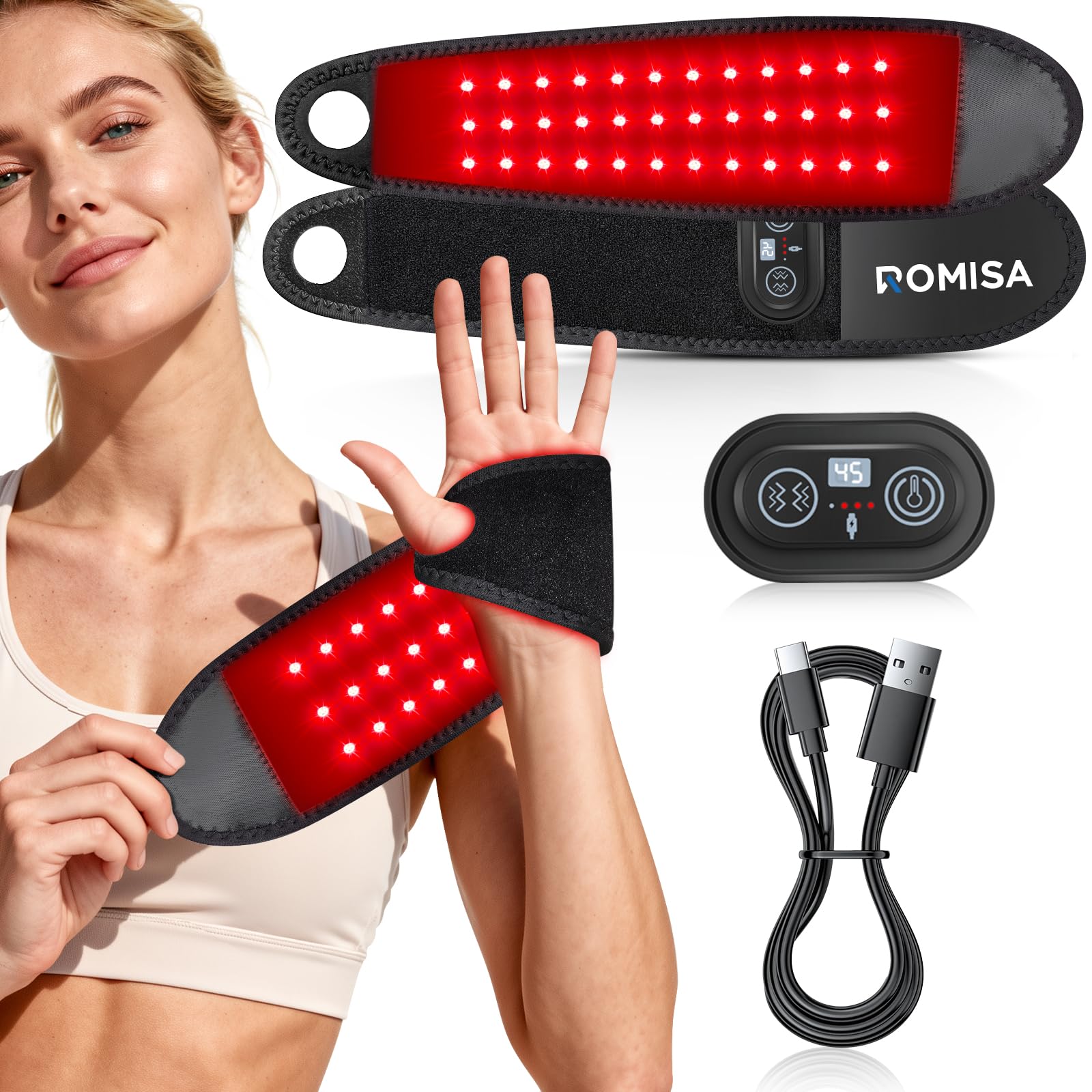 Red Light Therapy for Hand Wrist 3000mAh Wireless Controller Near Infrared Light Therapy Wrist Brace Red Light Therapy