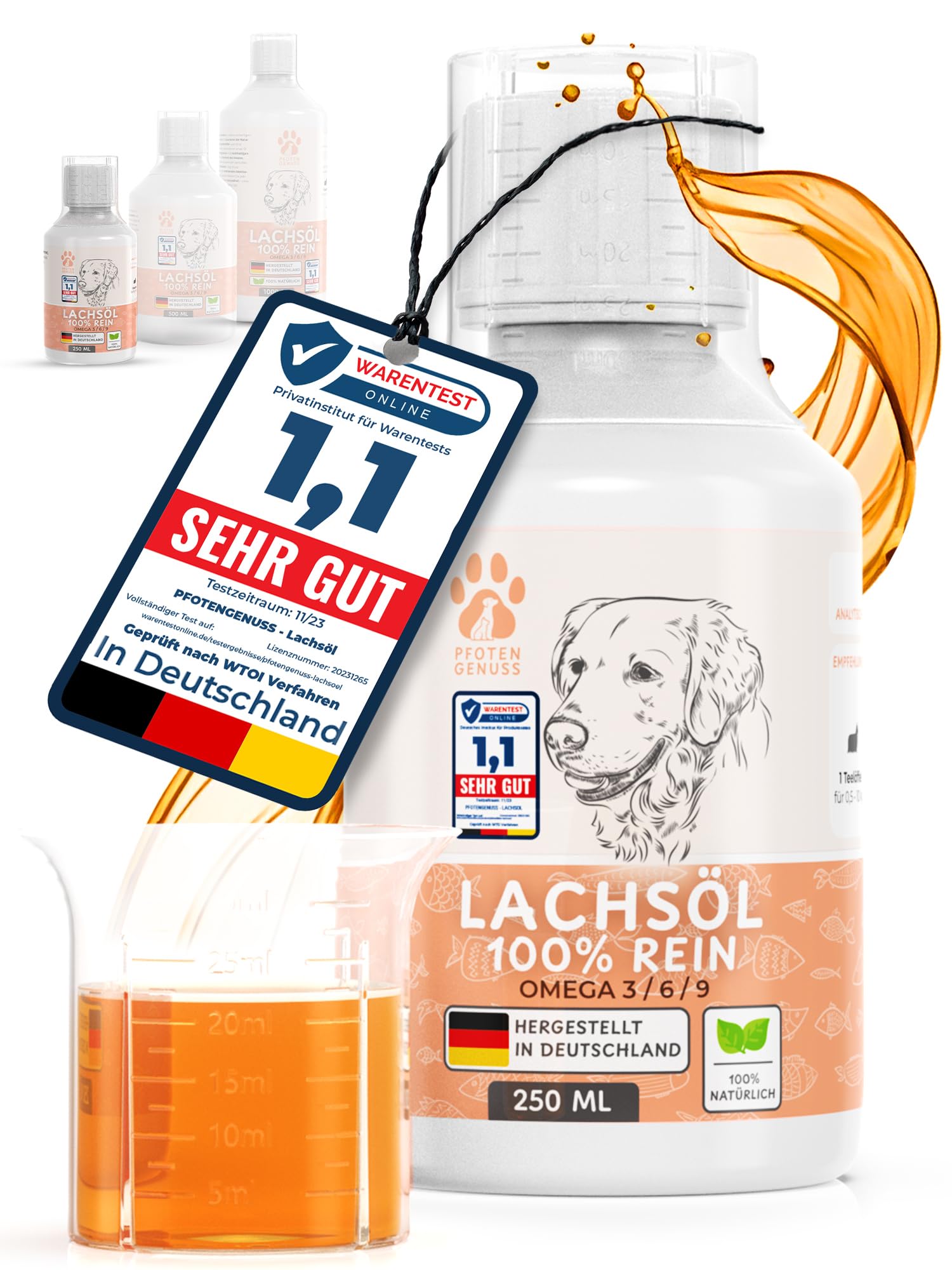 Lachsöl für Hunde Katzen &Pferde - natürliche Omega 3, 6 & 9 Quelle - für Gelenke Fell&Stoffwechsel - frisch abgefüllt in Deutschland - natürliches, hochdosiertes Lachs-Öl - Barf-Öl