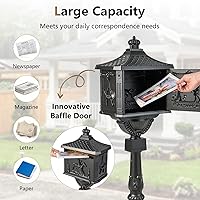 Vista 4 de Giantex Buzón de aluminio fundido con poste Buzones residenciales con bloqueo para exteriores con llaves, puerta deflectora, pernos de expansión