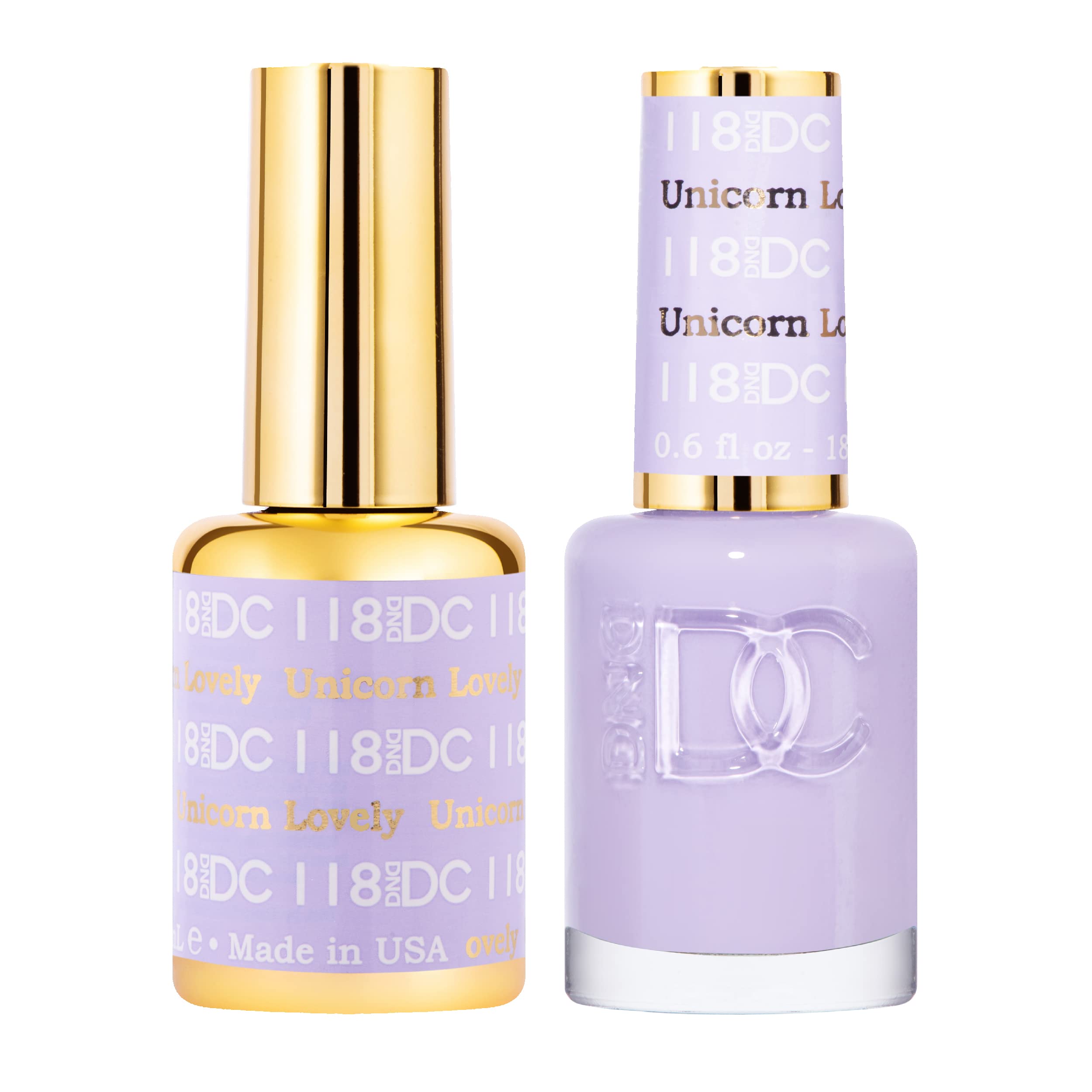 DND DC Gel Polish Set, Purple Collection, UV/LED Gel Polish and Air Dry Nail Lacquer, Matching Chip-Free Polish Duo, 118 Unicorn Lovely, 0.5 Fl Oz