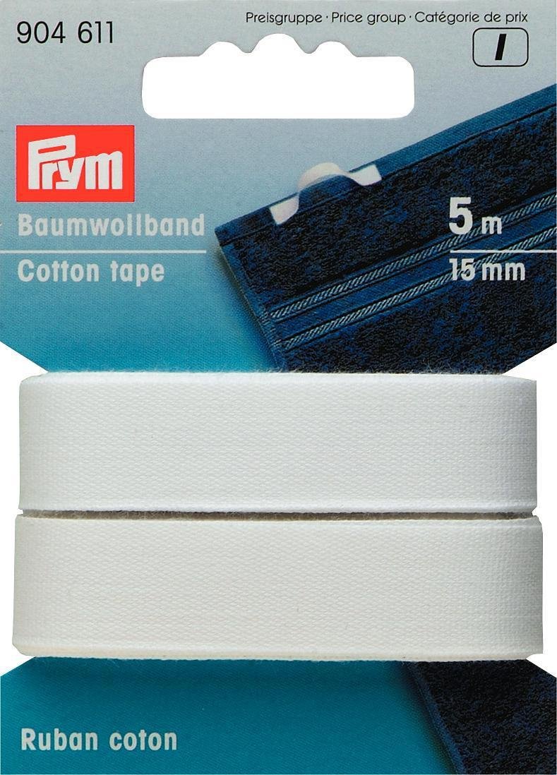 Prym 904611 5 m 15 mm Cotton Tape, White